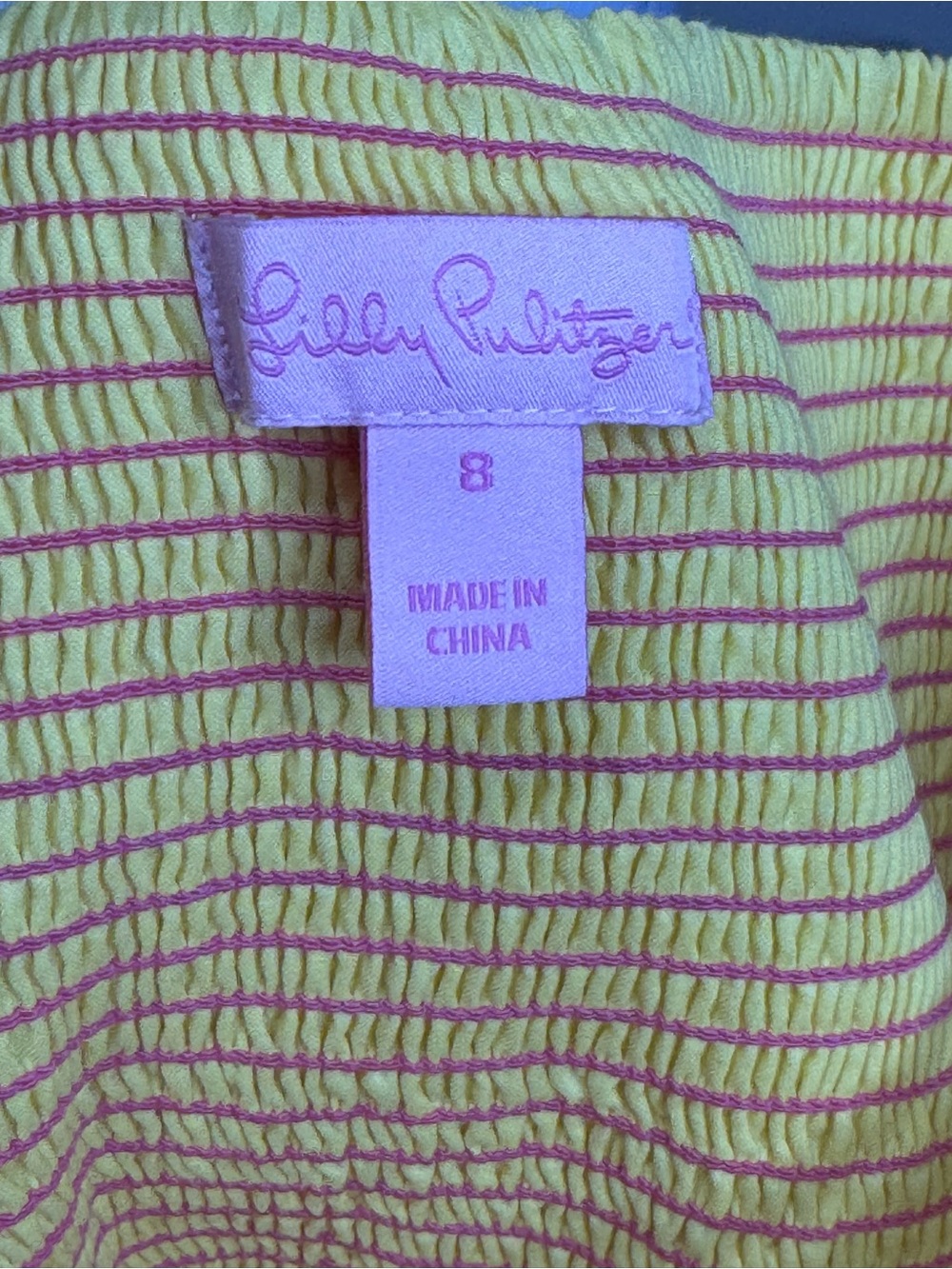 Ladies Lilly Pulitzer Strapless Yellow Dress with Pink Geometric Print - Picture 7 of 7